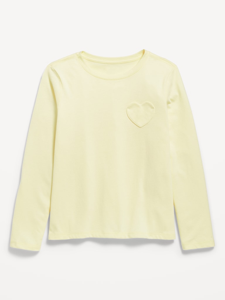Softest Long-Sleeve Heart-Pocket T-Shirt for Girls