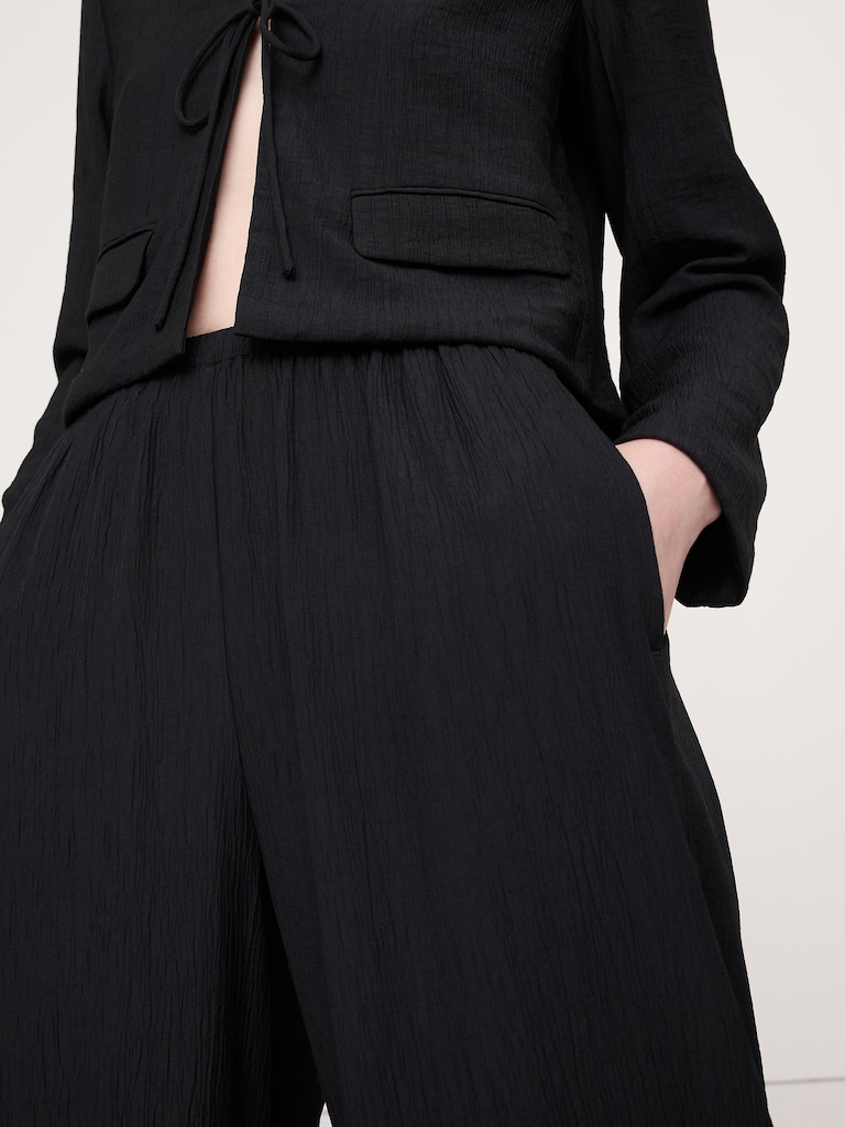 High-Rise Wide-Leg Pull-On Crinkle Pant