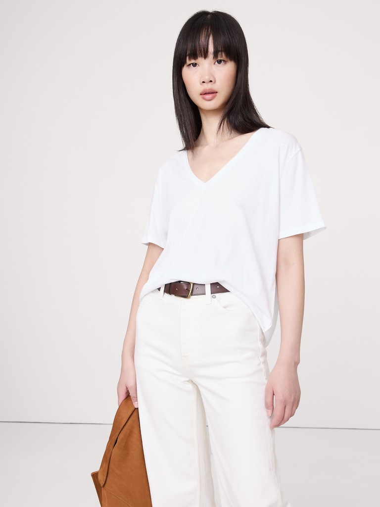 Oversized Cotton-Silk V-Neck T-Shirt