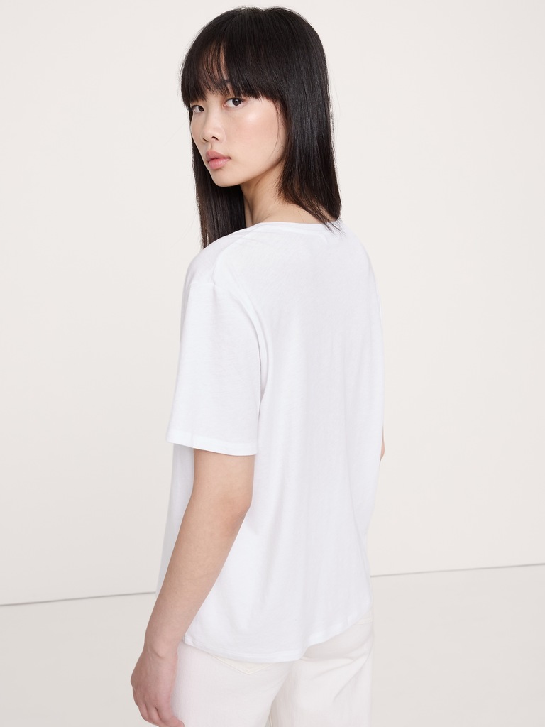 Oversized Cotton-Silk V-Neck T-Shirt