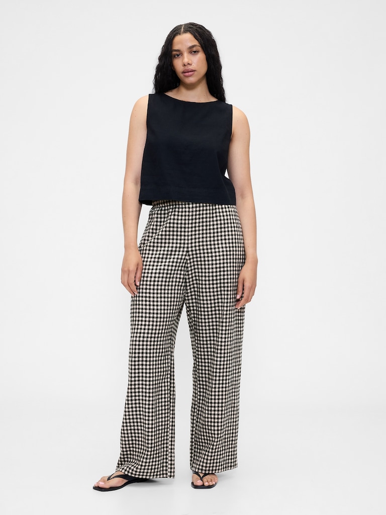 Linen-Blend Easy Wide-Hem Pants