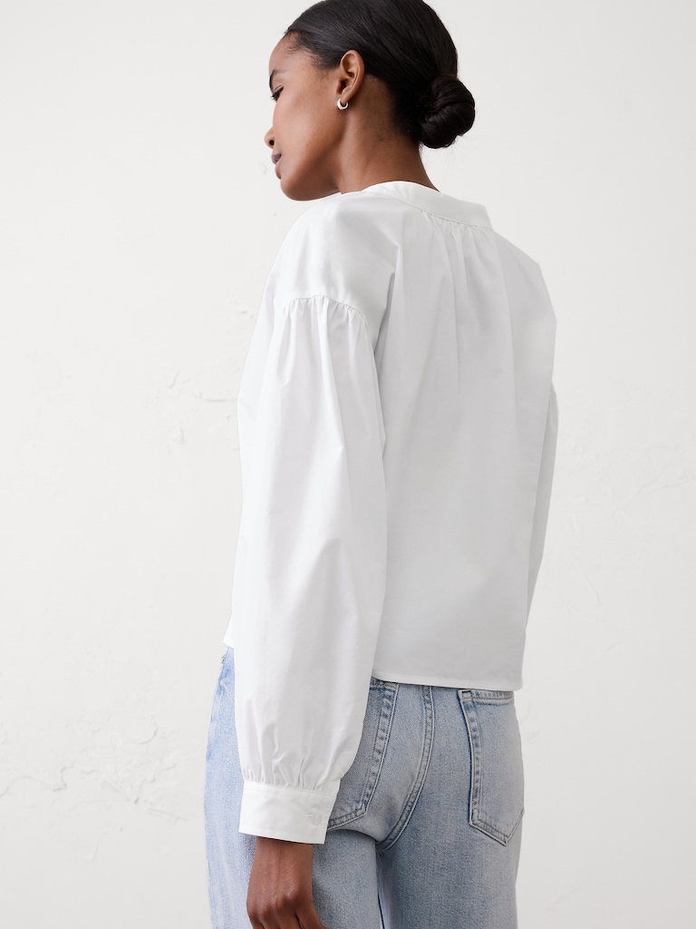 Poplin Puff-Sleeve Buttoned Top