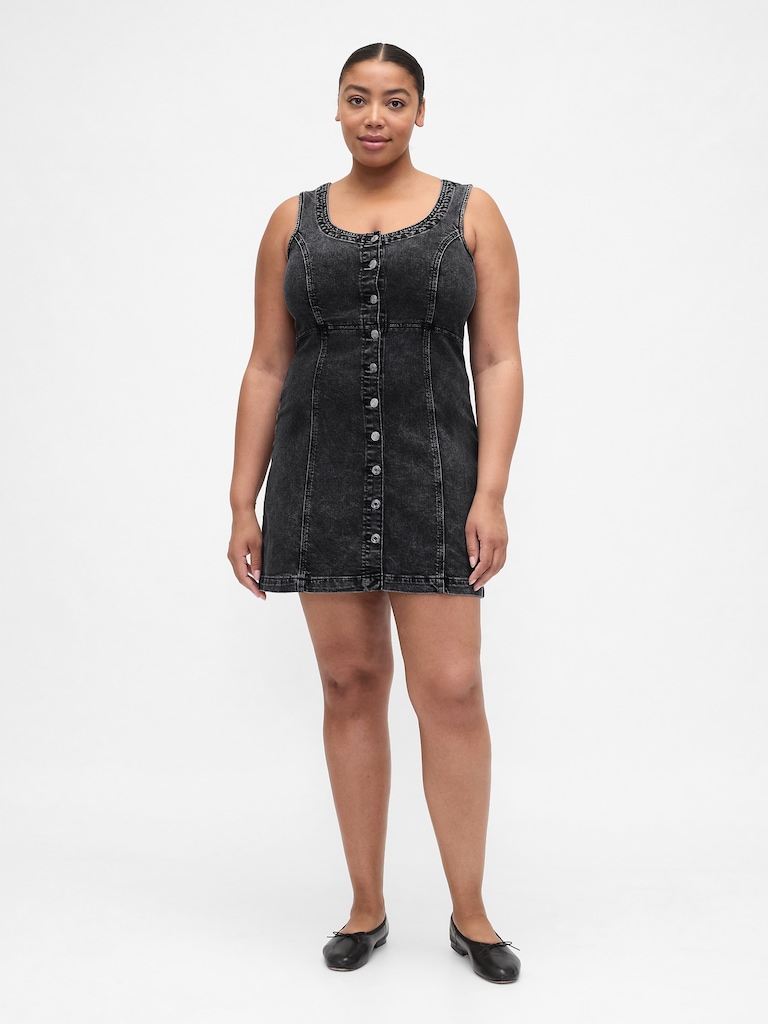 Scoopneck Button-Front Mini Dress