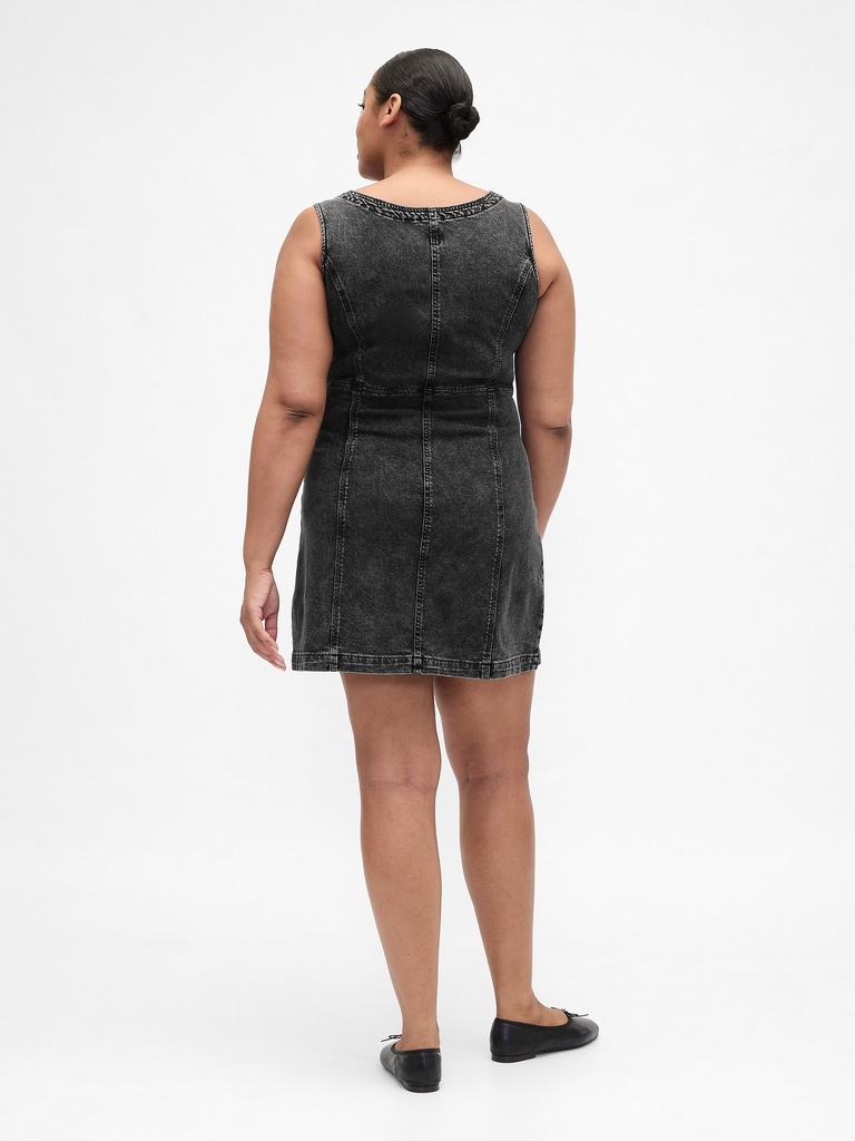 Scoopneck Button-Front Mini Dress