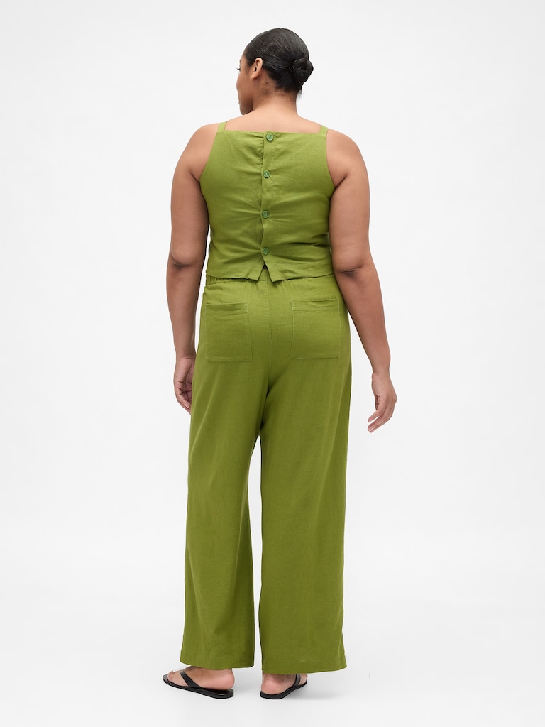 Mid Rise Linen-Blend Pull-On Wide-Leg Pants