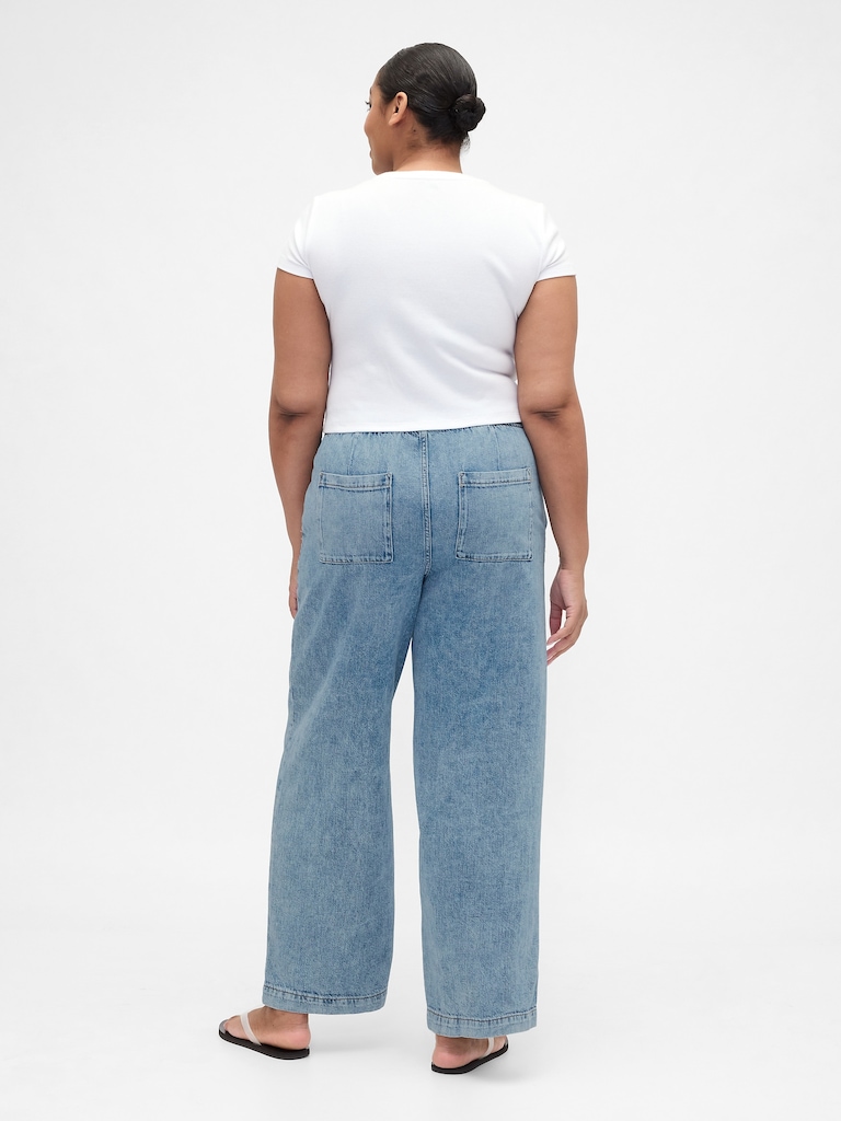 High Rise Pull-On Wide-Leg Jeans