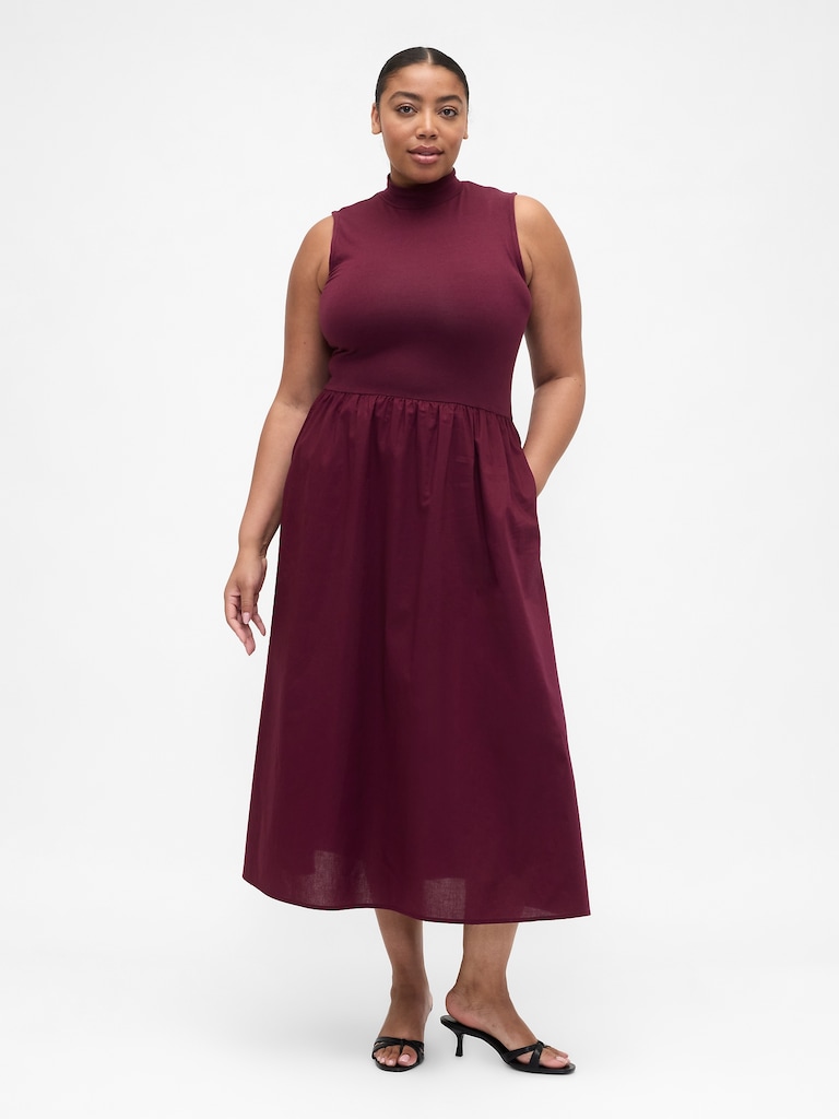 Sleeveless Mockneck Midi Dress