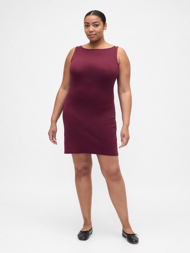 Modern Ribbed Boatneck Mini Dress