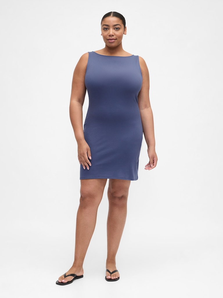 Modern Ribbed Boatneck Mini Dress