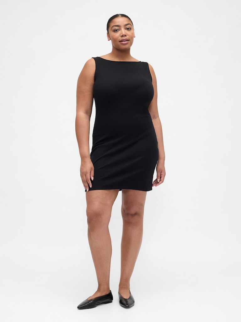 Modern Ribbed Boatneck Mini Dress