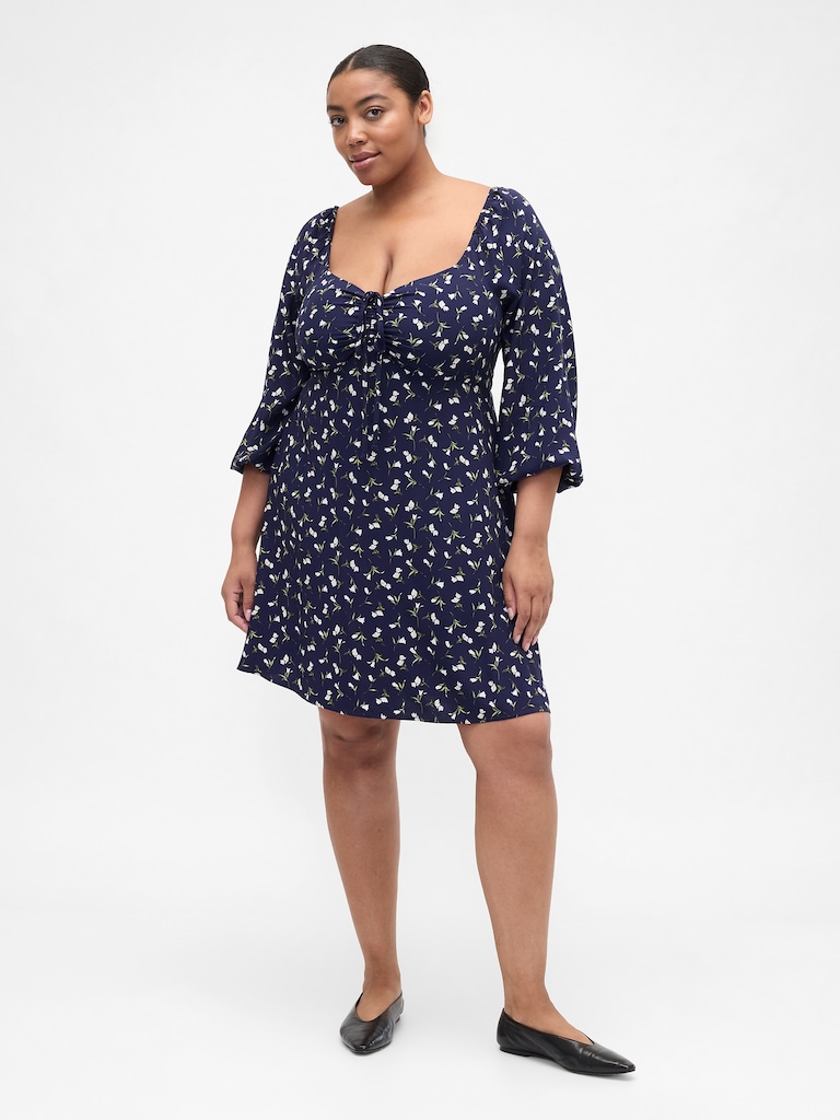 Smocked Print Mini Dress