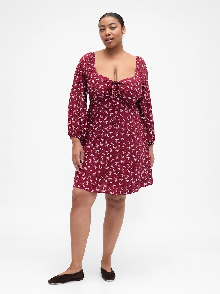 Smocked Print Mini Dress