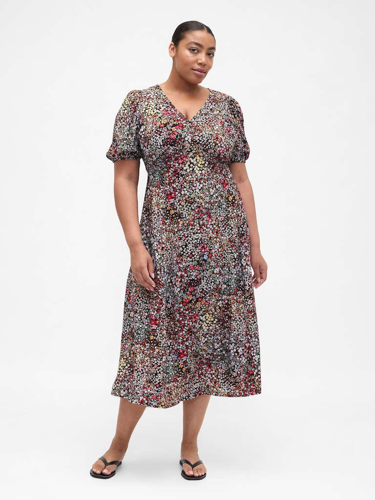 Puff Sleeve V-Neck Maxi Dress