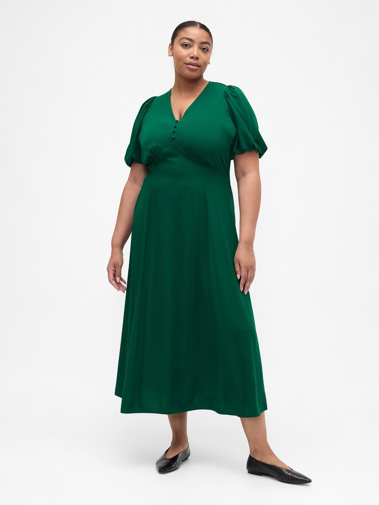 Puff Sleeve V-Neck Maxi Dress