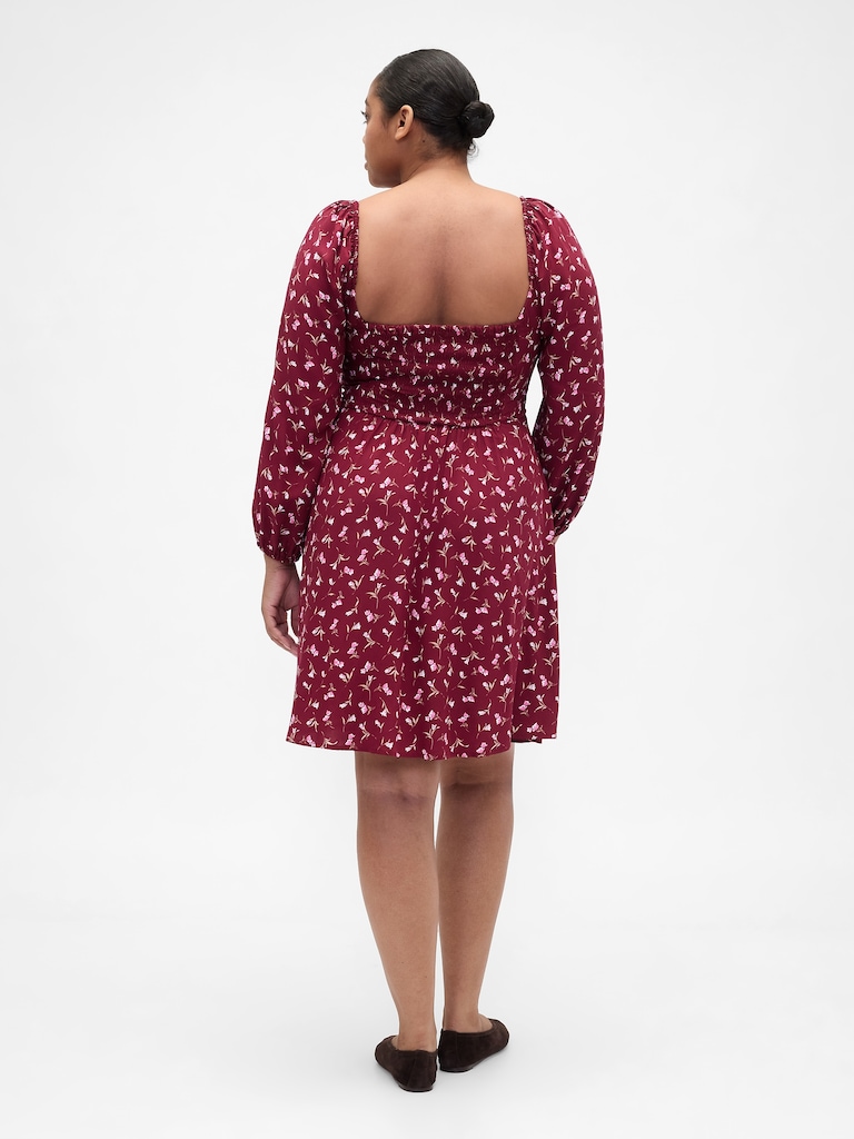 Smocked Print Mini Dress