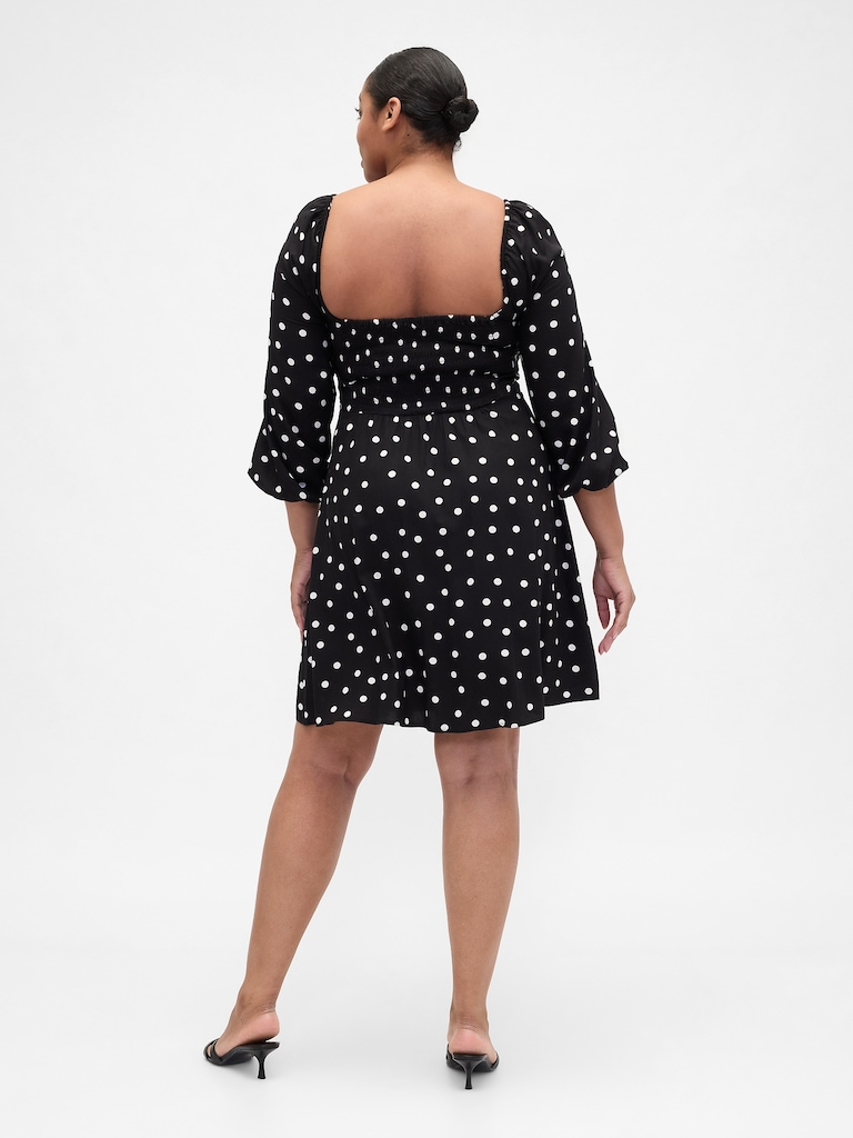 Smocked Print Mini Dress