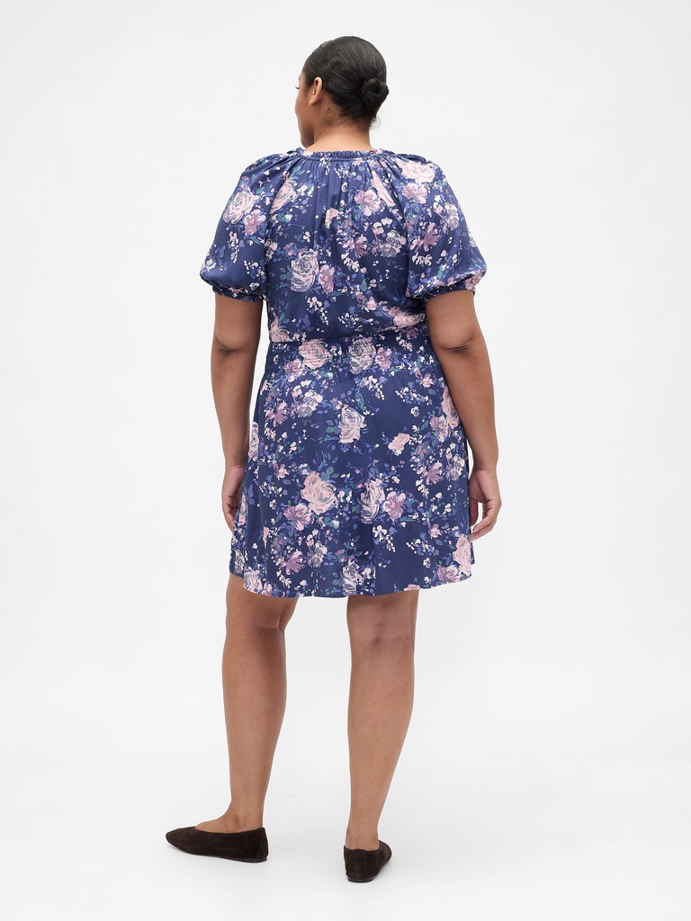 Relaxed Smocked Splitneck Mini Dress