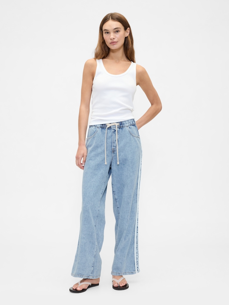 High Rise Pull-On Stripe Wide-Leg Jeans