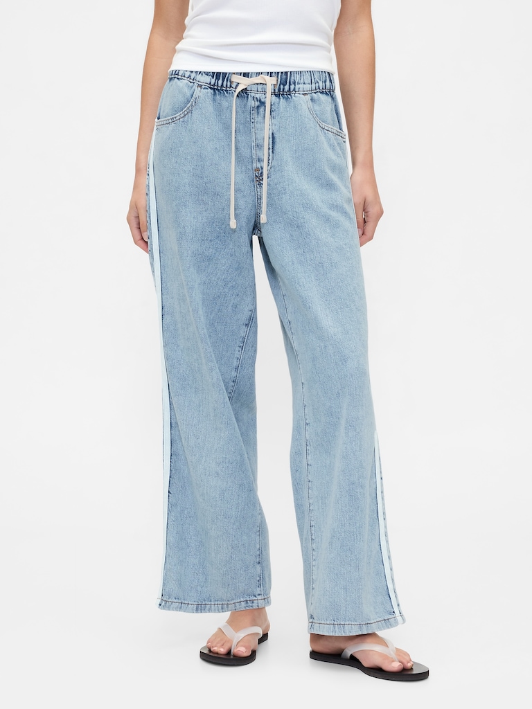 High Rise Pull-On Stripe Wide-Leg Jeans