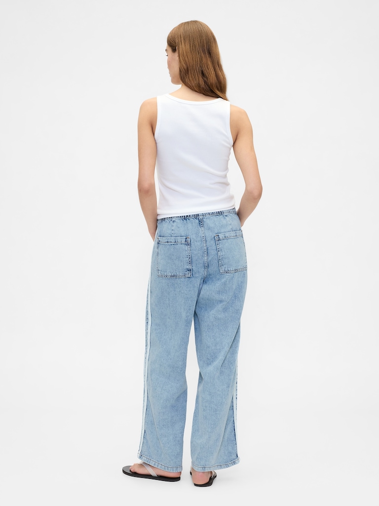 High Rise Pull-On Stripe Wide-Leg Jeans