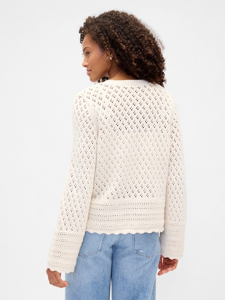 Relaxed Pointelle Balloon-Sleeve Sweater