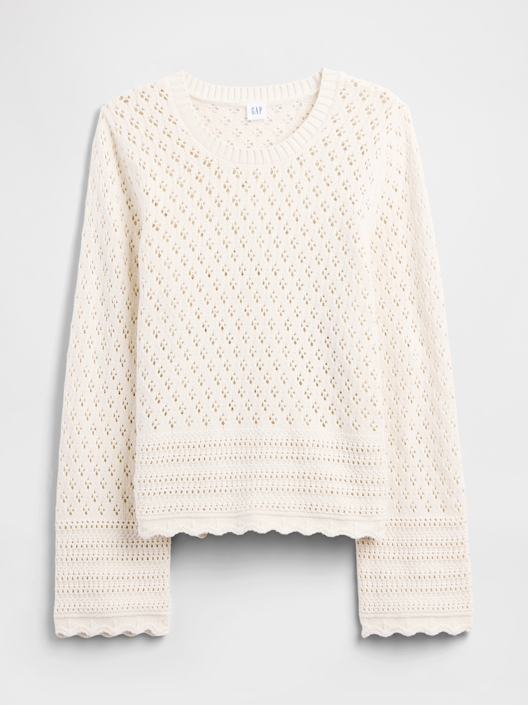Relaxed Pointelle Balloon-Sleeve Sweater