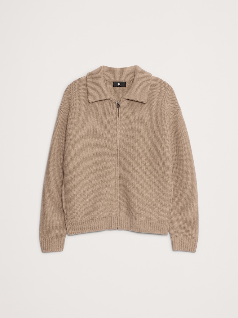 Italian Merino-Blend Ribbed Sweater Jacket