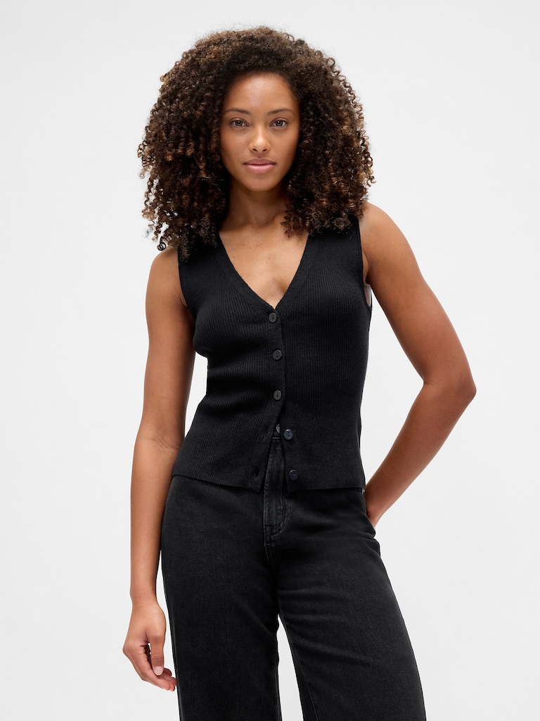 Ribbed V-Neck Sweater Vest