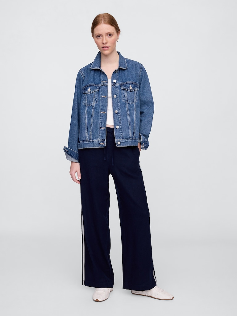 Mid Rise Linen-Blend Wide-Leg Pants