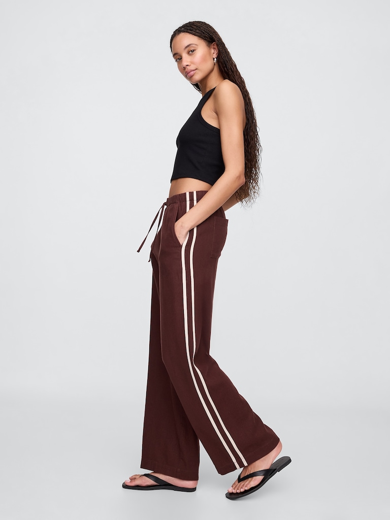 Mid Rise Linen-Blend Wide-Leg Pants