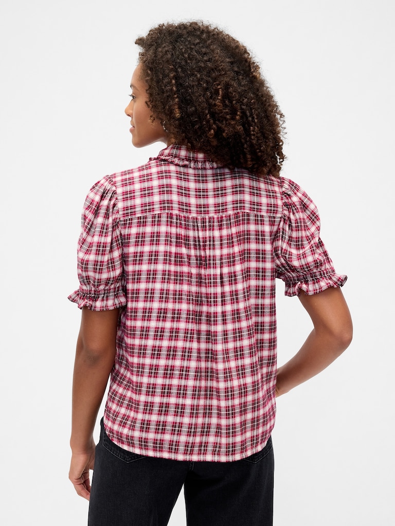 Relaxed Flannel Puff Sleeve Shirt