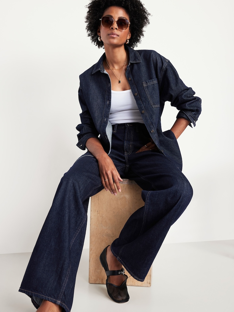 Oversized Boyfriend Button-Down Jean Shirt