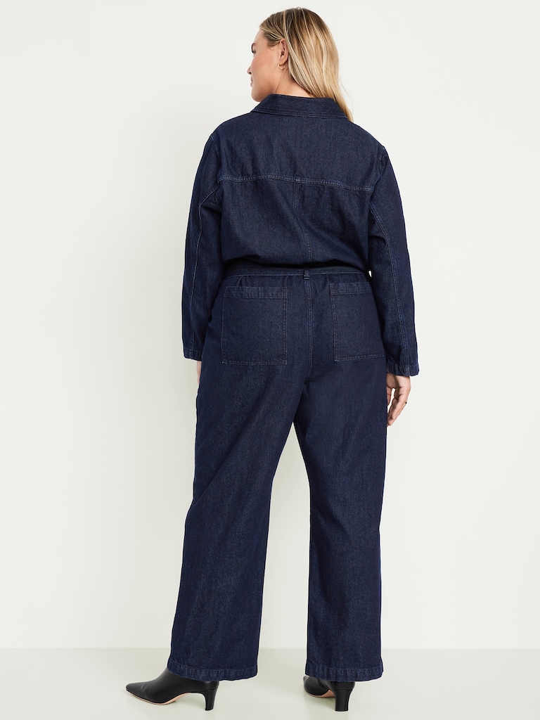 Long-Sleeve Denim Jumpsuit