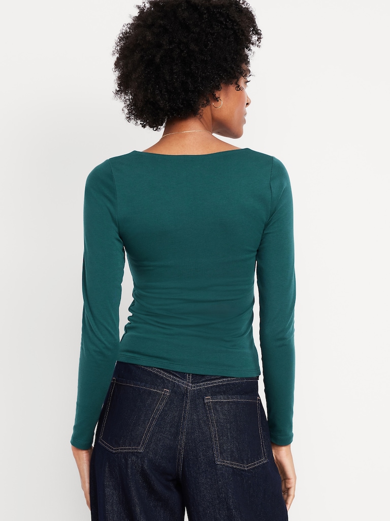 Fitted Double-Layer Scoop-Neck Top