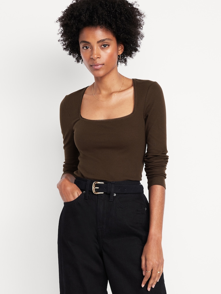 Long-Sleeve Square-Neck Top