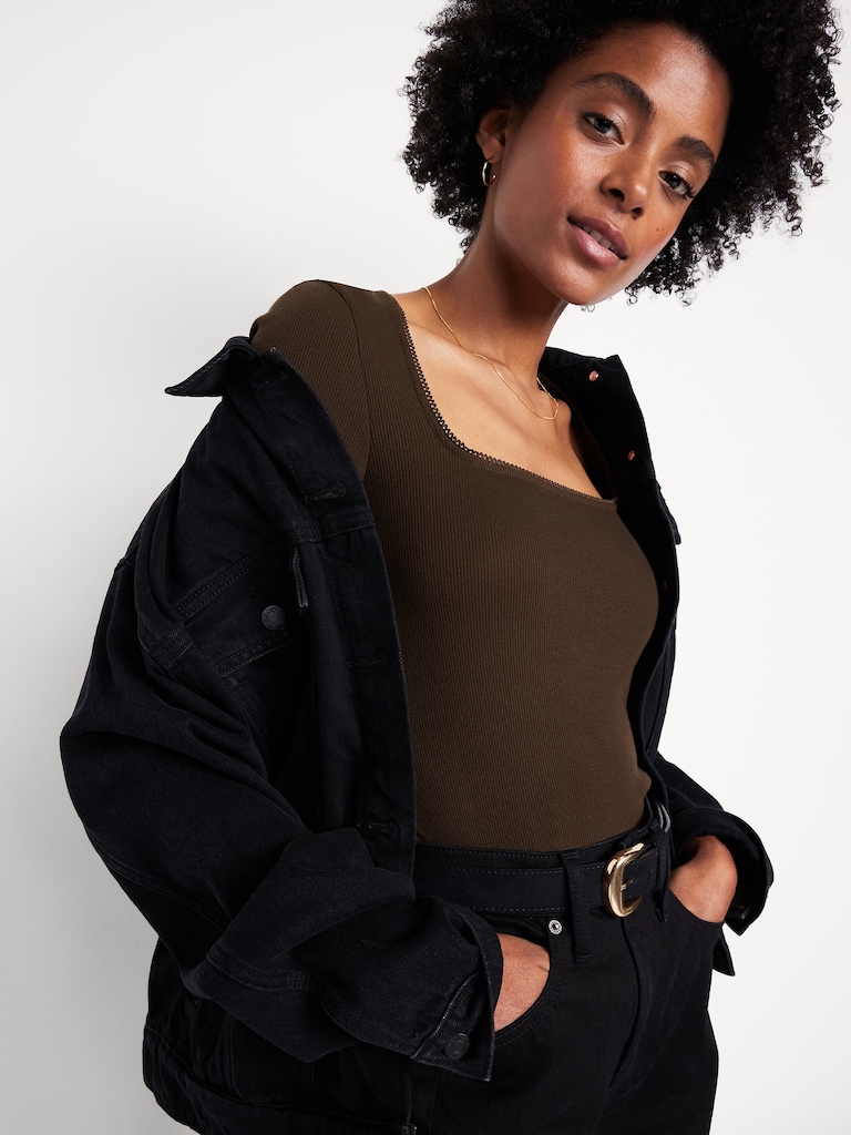 Long-Sleeve Square-Neck Top