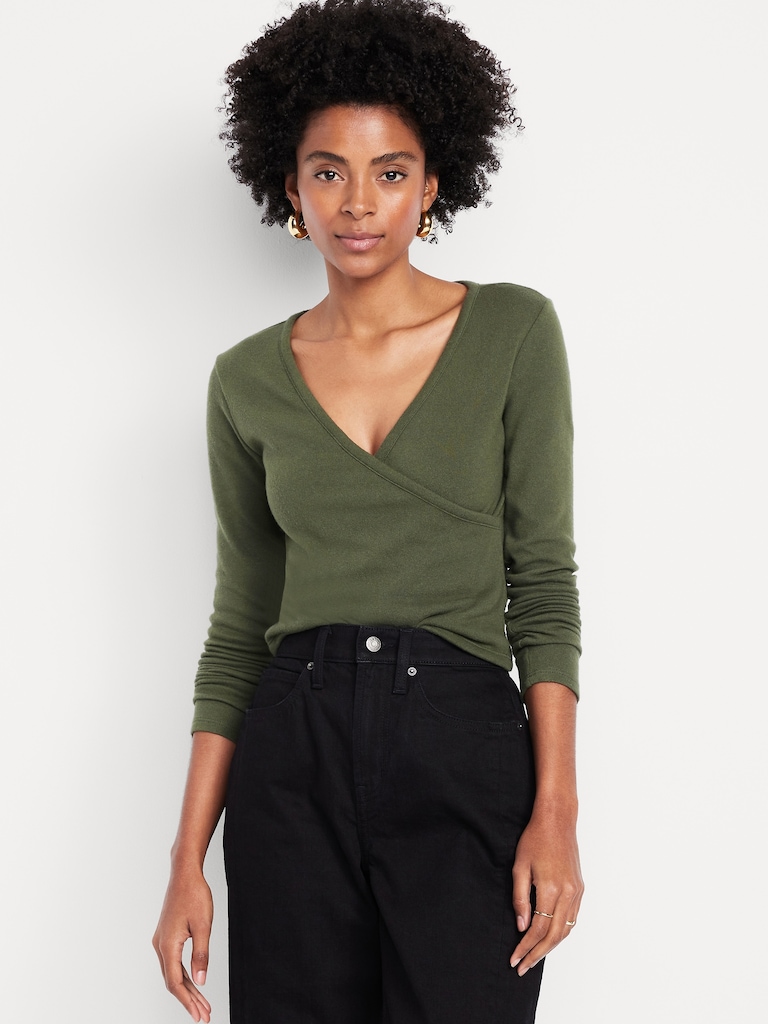 Long-Sleeve Wrap-Front Top