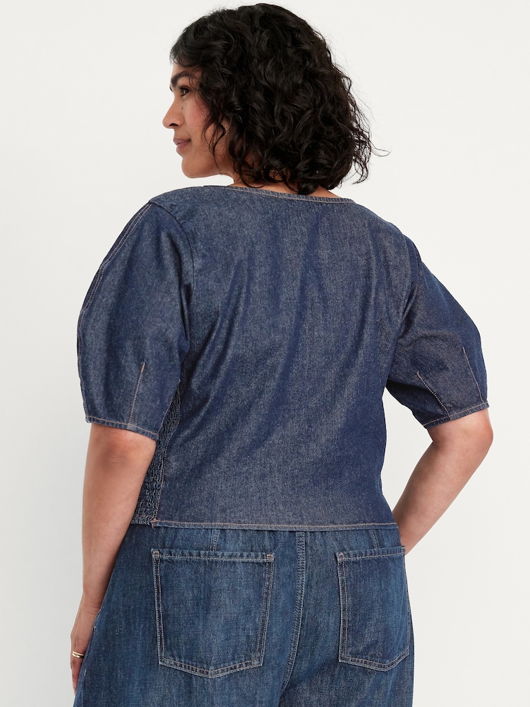 Square-Neck Denim Cropped Top