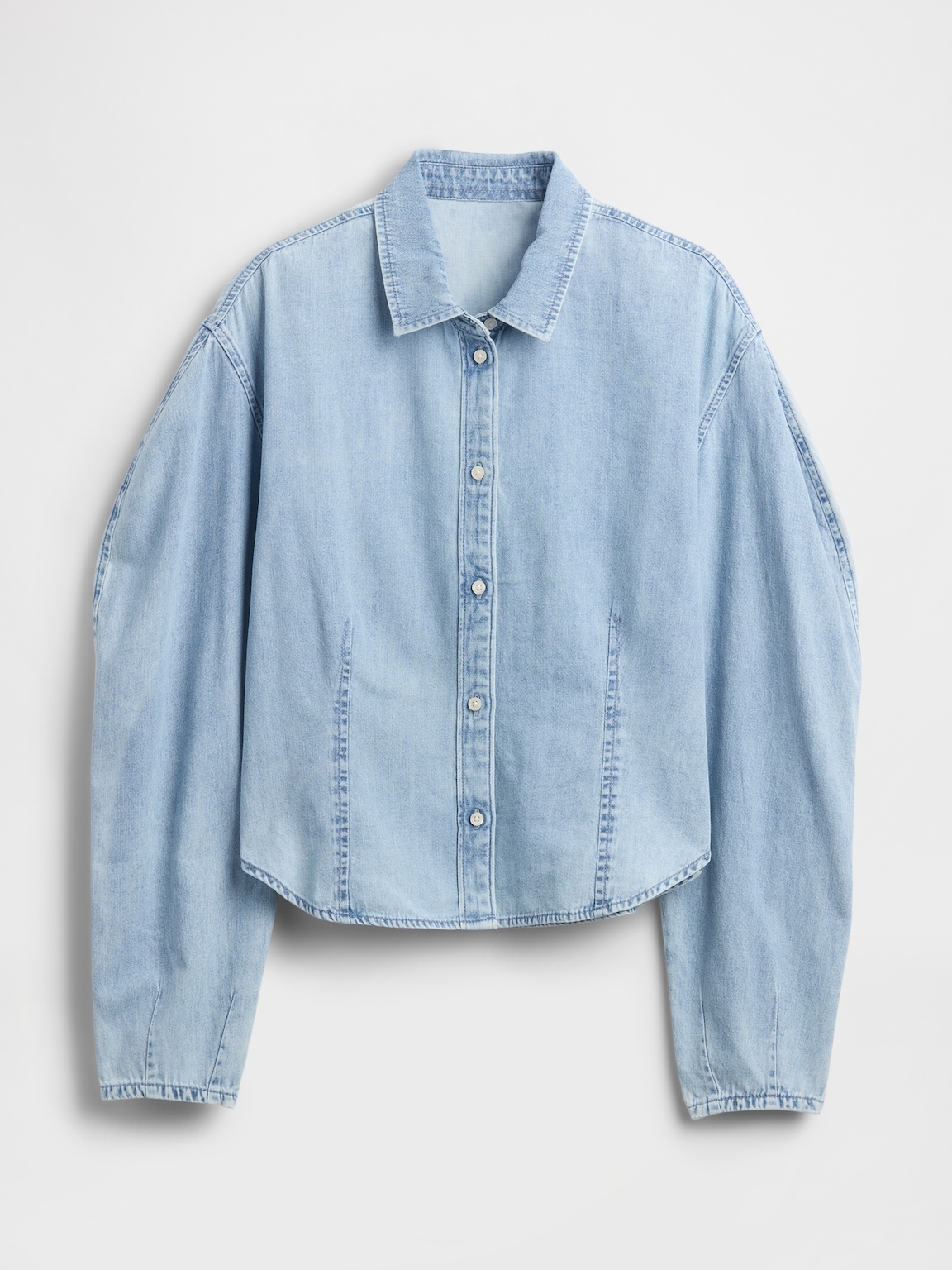 Denim Balloon-Sleeve Shirt