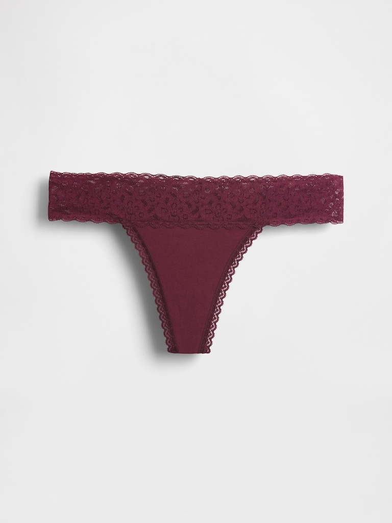 Organic Stretch Cotton Lace-Trim Thong