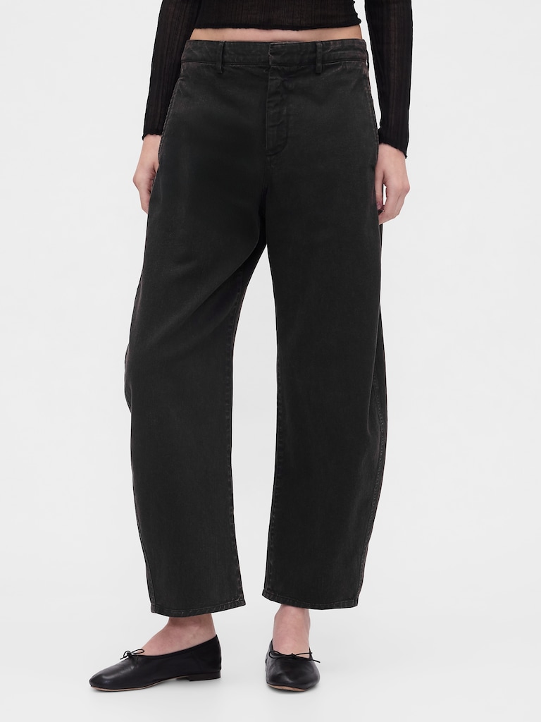 Mid Rise Twill Barrel Pants