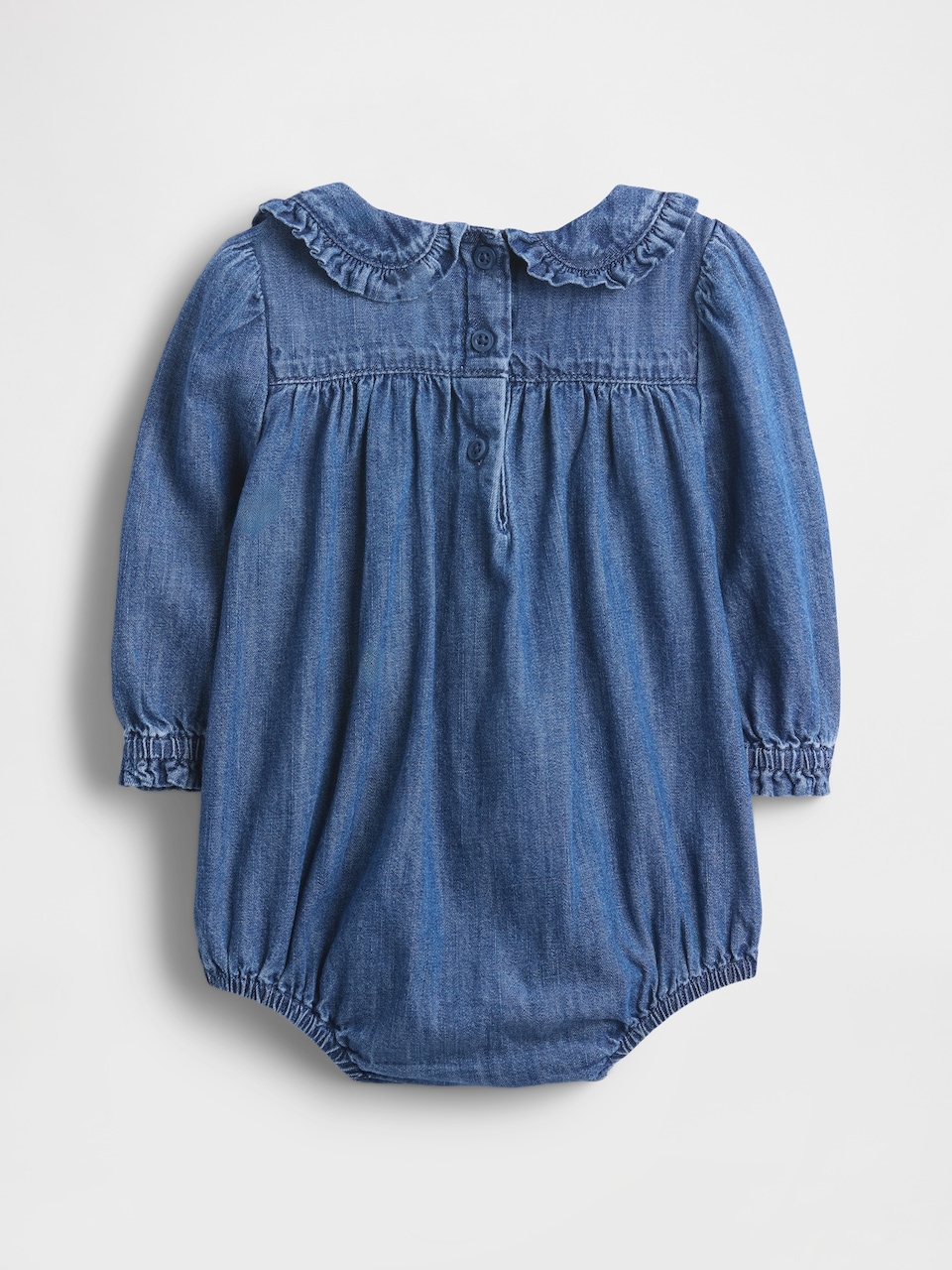 Baby Denim Ruffle Collar Bubble Bodysuit