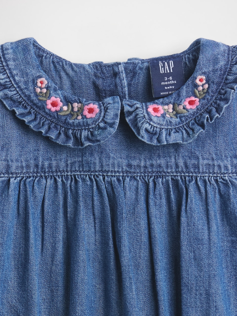 Baby Denim Ruffle Collar Bubble Bodysuit