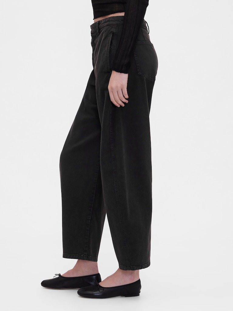 Mid Rise Twill Barrel Pants