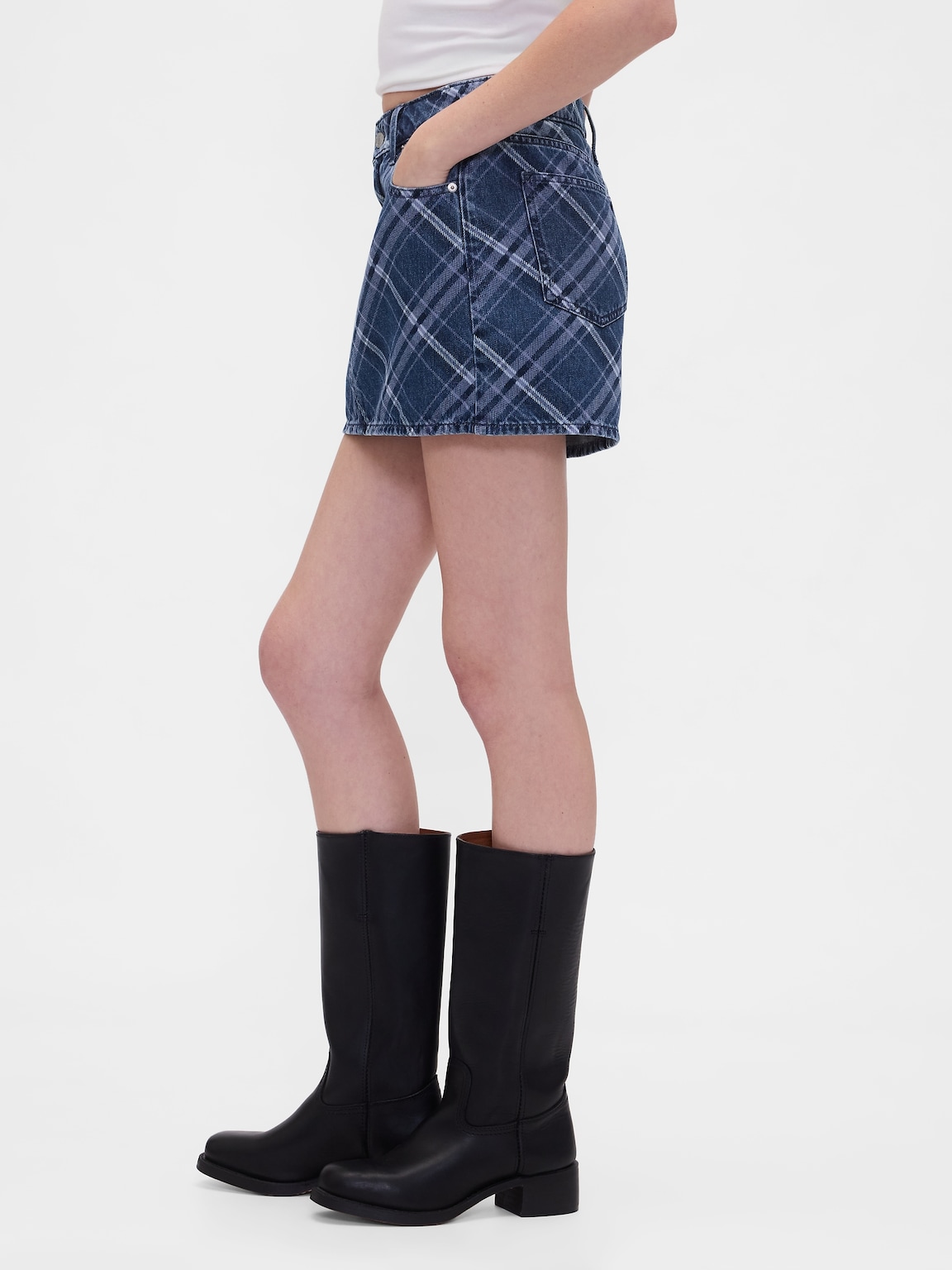 Denim Plaid Mini Skirt