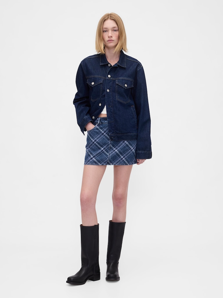 Plaid Denim Mini Skirt