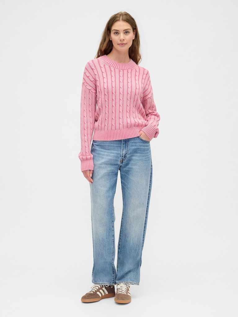 Relaxed Cable-Knit Crewneck Sweater