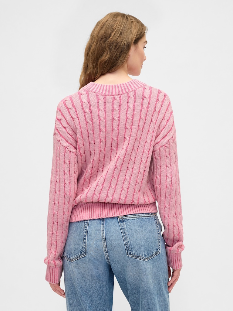 Relaxed Cable-Knit Crewneck Sweater