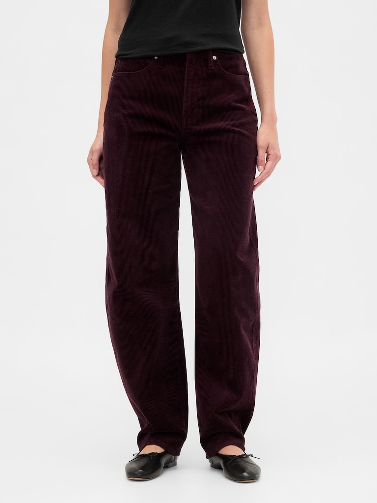 High Rise Barrel Corduroy Pants