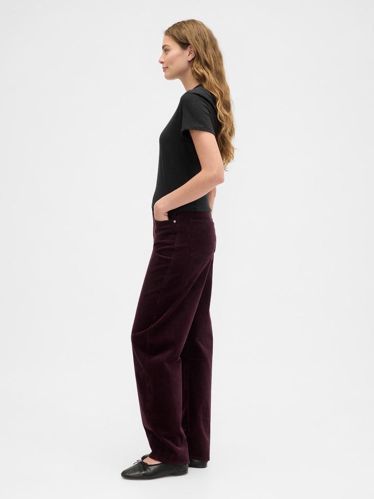 High Rise Barrel Corduroy Pants